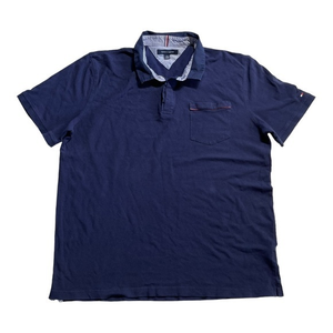 Tommy Hilfiger‎ Polo Shirt Mens 2XL XXL Navy Blue Plaid Collar